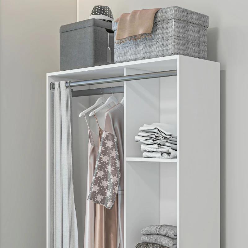 ARMADIO GUARDAROBA CON BARRA APPENDIABITI, 3 CASSETTI IN TESSUTO E 3 RIPIANI, 105X48X160 CM, BIANCO E GRIGIO