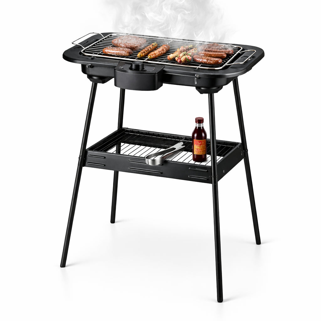 Barbecue Elettrico 2in1 Grill da tavolo e da Terra 2000W con Supporto Bbq