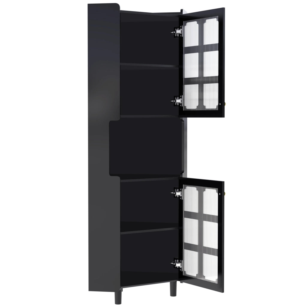 Mobile angolare con LED app controllata 2 ante e vano aperto in MDF con finitura laccata nera 63,5 × 157,5 cm