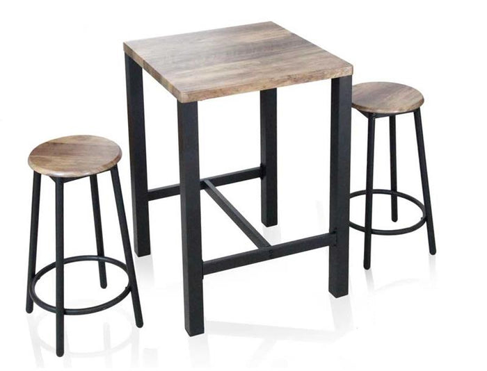 SET TAVOLO CON 2 SGABELLI COLORE NOCE E NERO 60X60XH87 CM