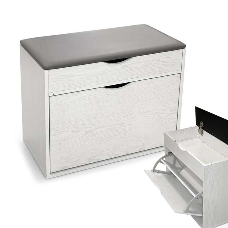 SCARPIERA IN LEGNO MDF CON CUSCINO CONTENITORE BIANCO 63 X 30 X 50 CM