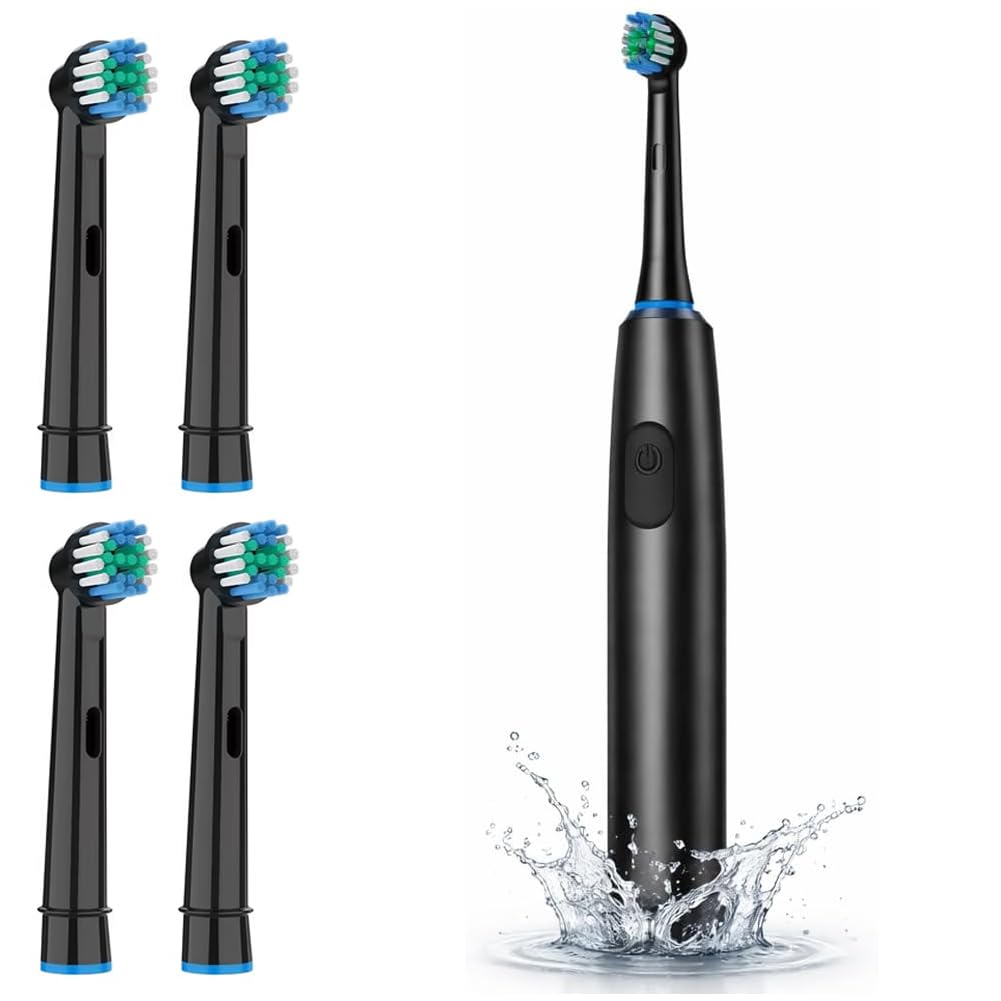Spazzolino Elettrico Rotante con 4 Testine Intercambiabili e Timer Intelligente