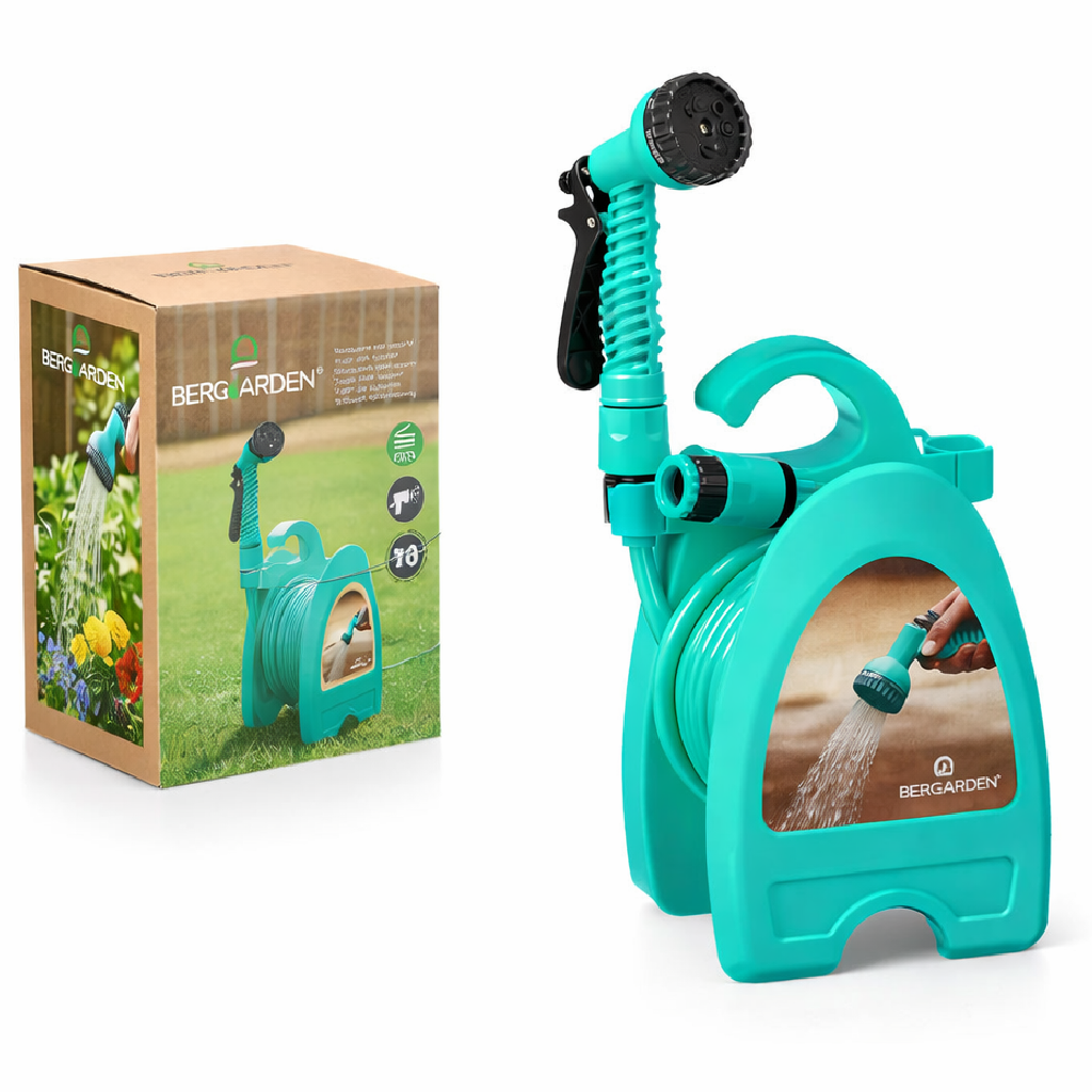 Tubo da Giardino 10mt con Supporto a Muro Accessori e Doccetta 8 Funzioni