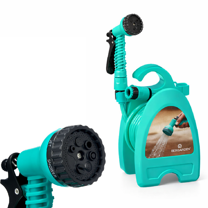 Tubo da Giardino 10mt con Supporto a Muro Accessori e Doccetta 8 Funzioni