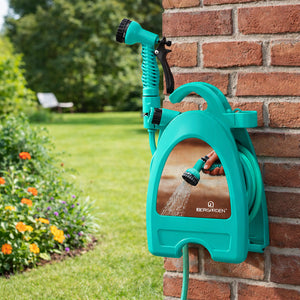 Tubo da Giardino 10mt con Supporto a Muro Accessori e Doccetta 8 Funzioni