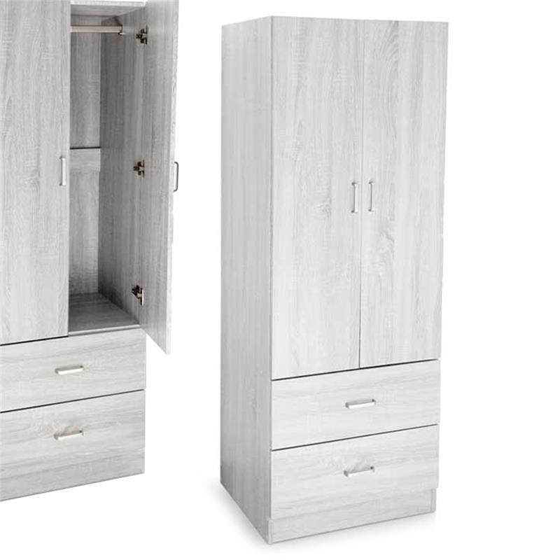ARMADIO 2 ANTE 2 CASSETTI LEGNO TRUCIOLARE BIANCO 60 X 42 X 180 CM