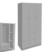 ARMADIO IN LEGNO CON 3 ANTE E 2 CASSETTI RIPIANI INTERNI, GRIGIO 90 X 42 X 180 CM