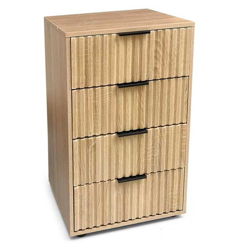 COMODINO 4 CASSETTI IN LEGNO TRUCIOLARE CON MELAMINICO, GUIDE METALLICHE ROVERE 50 X 40 X 83 CM