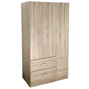 ARMADIO IN LEGNO CON 3 ANTE E CASSETTI, RIPIANI, APPENDIABITI, ROVERE 120 X 52 X 190 CM