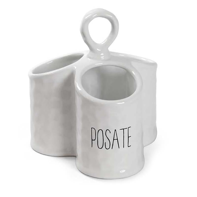 PORTA POSATE BIANCO MODELLO ONDULATO IN CERAMICA 17 X 18 CM