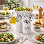 PORTA POSATE BIANCO MODELLO ONDULATO IN CERAMICA 17 X 18 CM