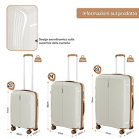 Set 3 Valigie in ABS Rigide Bianco 90-59-38L Ruote Easy Roll Manico Telescopico