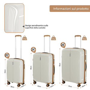 Set 3 Valigie in ABS Rigide Bianco 90-59-38L Ruote Easy Roll Manico Telescopico