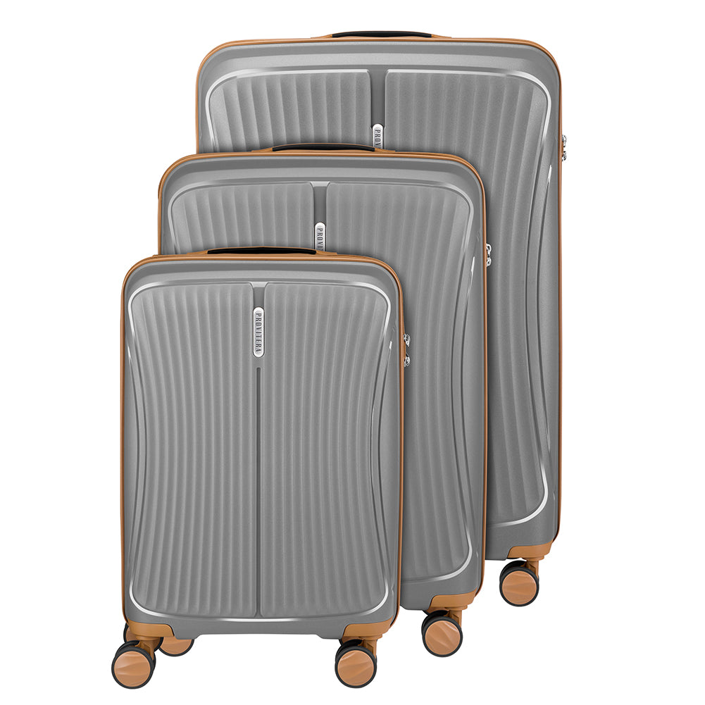 Set 3 Valigie in ABS Rigide Grigio 90-59-38L Ruote Easy Roll Manico Telescopico