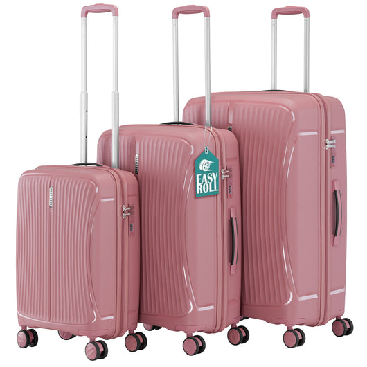 Set 3 Valigie in ABS Rigide Rosa 90-59-38L Ruote Easy Roll e Manico Telescopico