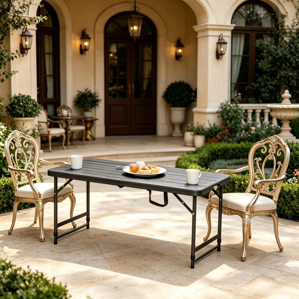 Tavolo da giardino pieghevole regolabile in altezza per 4 persone portatile per terrazza e balcone in HDPE