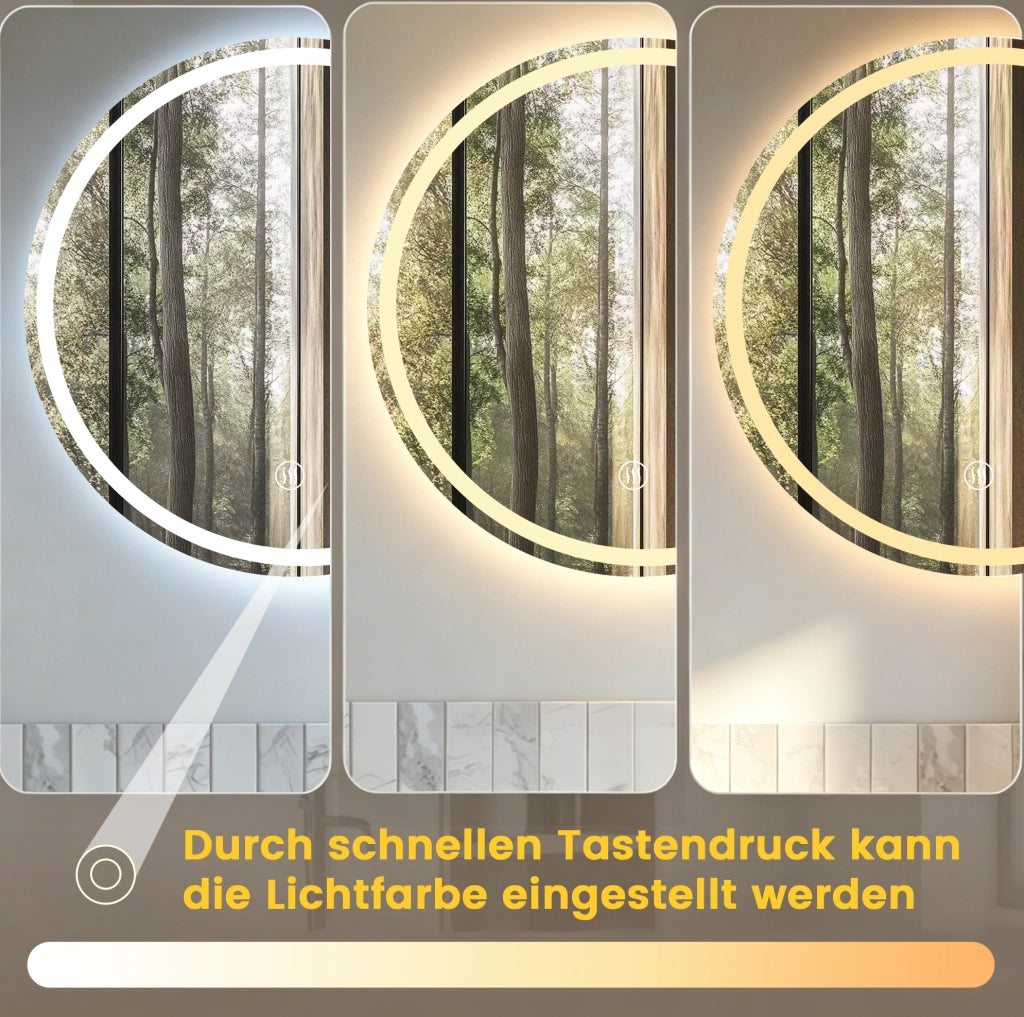 Specchio da bagno rotondo LED Ø80 cm, antiappannamento, dimmerabile, 3 tonalità di luce