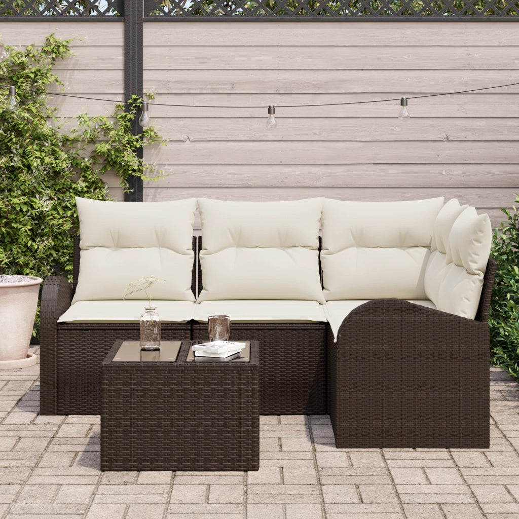 Set di Divani da Giardino da 4 Pezzi con Cuscini Grigi in Polyrattan