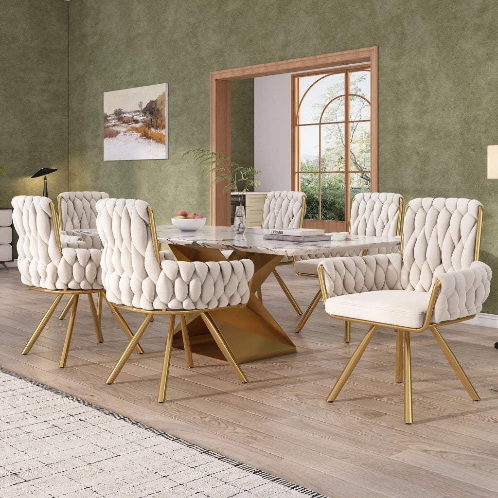 Set di 4 sedie da pranzo girevoli in velluto beige