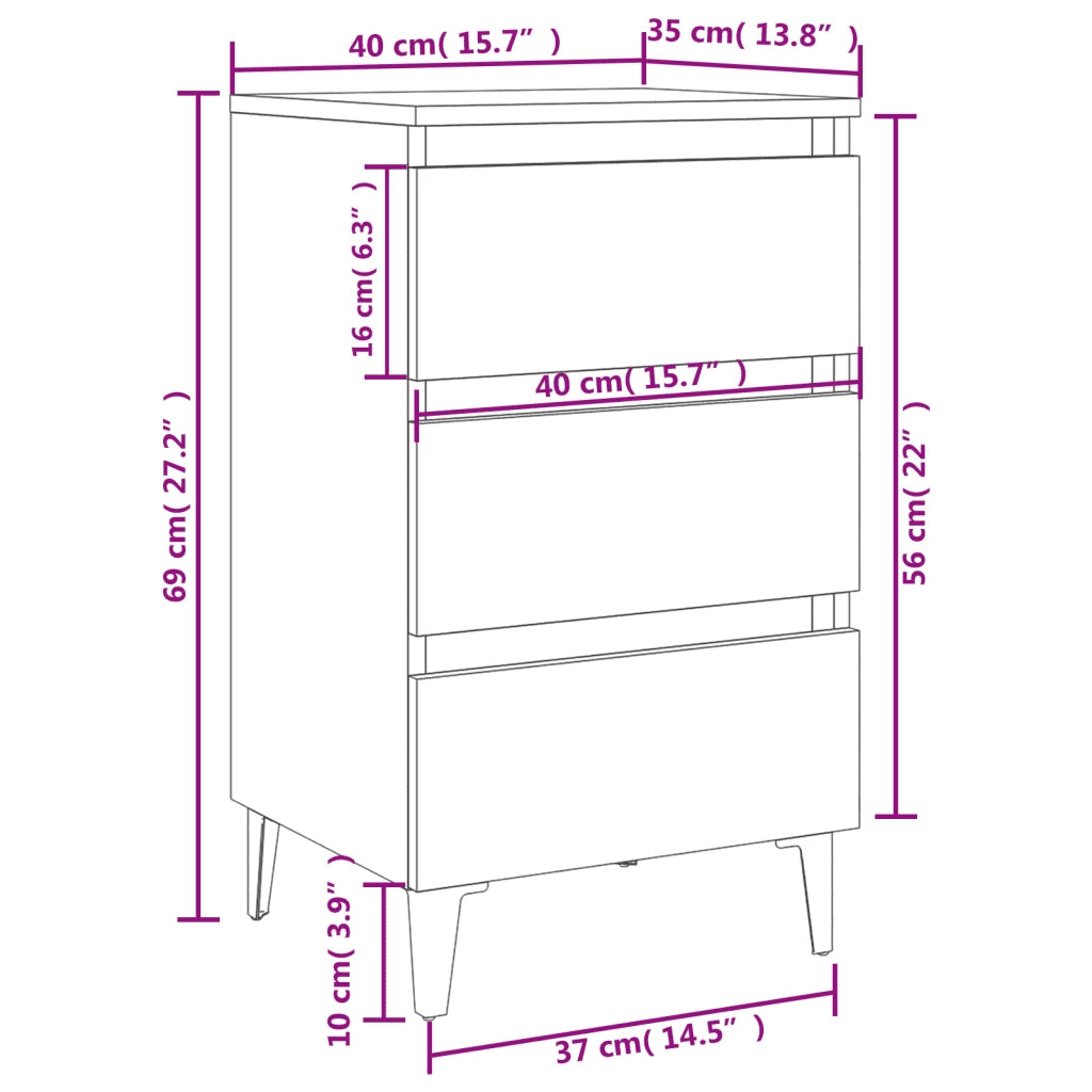 Comodino | Armadio da Notte | Mobiletto da notte con Gambe in Metallo Grigio Cemento 40x35x69 cm