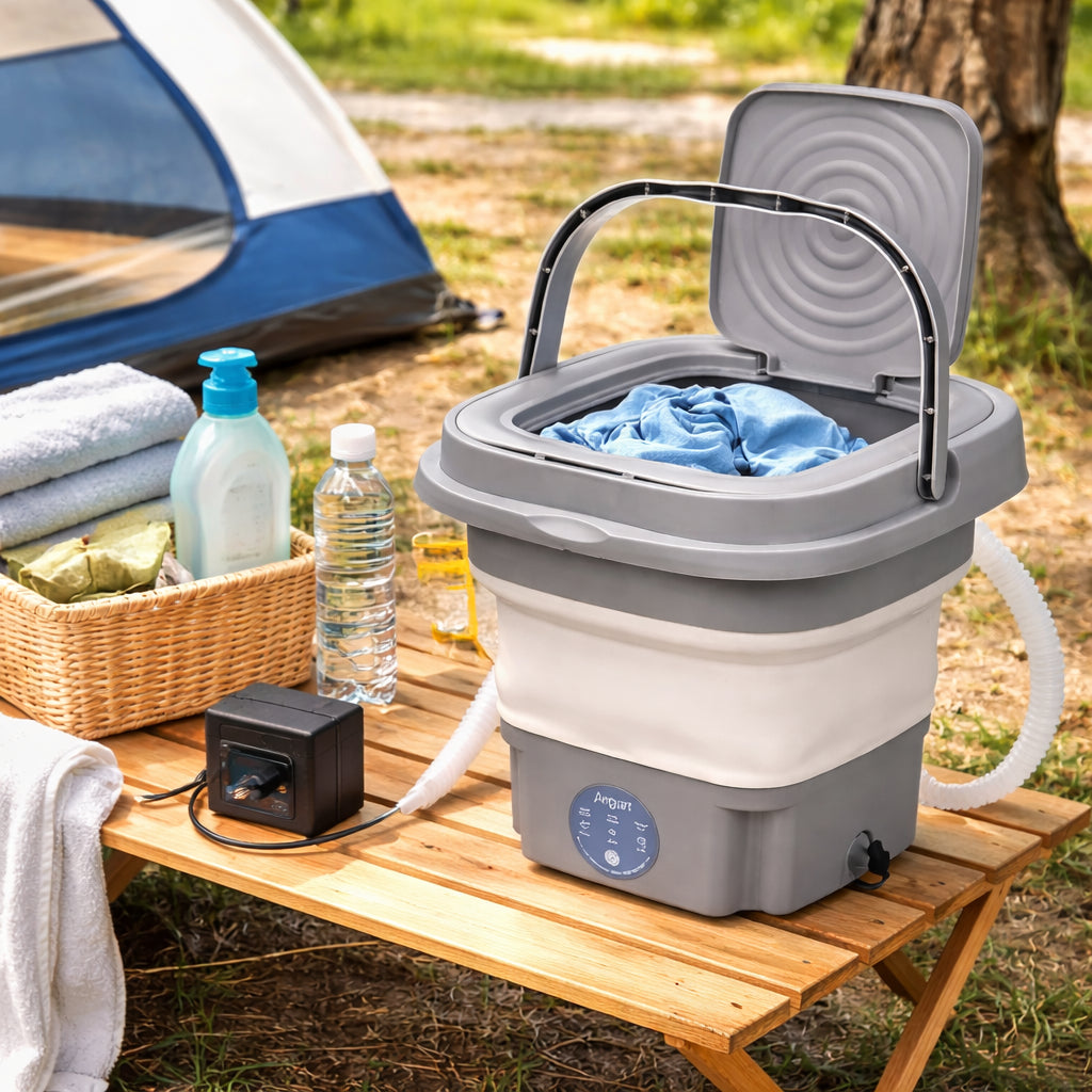 Lavatrice Portatile Campeggio Pieghevole 9LT 18W 12v Salvaspazio Facile da usare