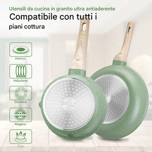 Batteria Pentole e Padelle 21 Pezzi Verde in Alluminio Pressofuso Antiaderente