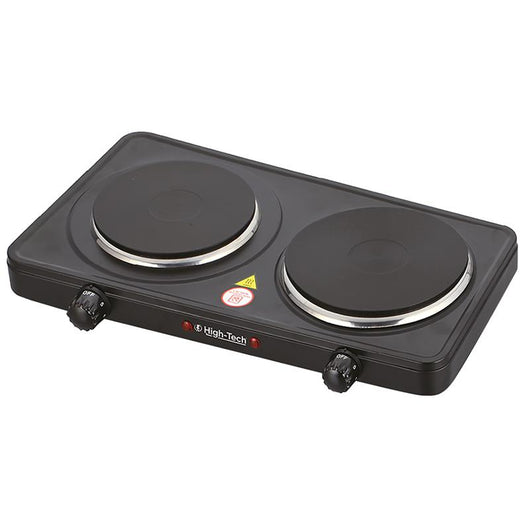 HIGH TECH FORNELLO ELETTRICO PIASTRA DOPPIA TERMOSTATI AUTOMATICI INDIPENDENTI 18CM+15CM CAVO 1 MT 2500W