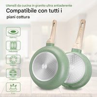 Batteria Pentole 15 Pezzi Verde in Alluminio Pressofuso con Accessori e Coperchi