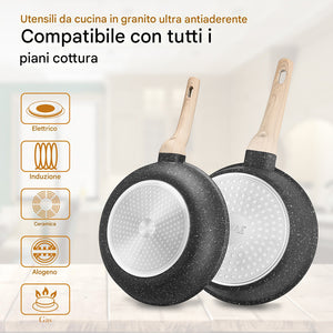 Batteria Pentole 15 Pezzi Nero in Alluminio Pressofuso con Accessori e Coperchi