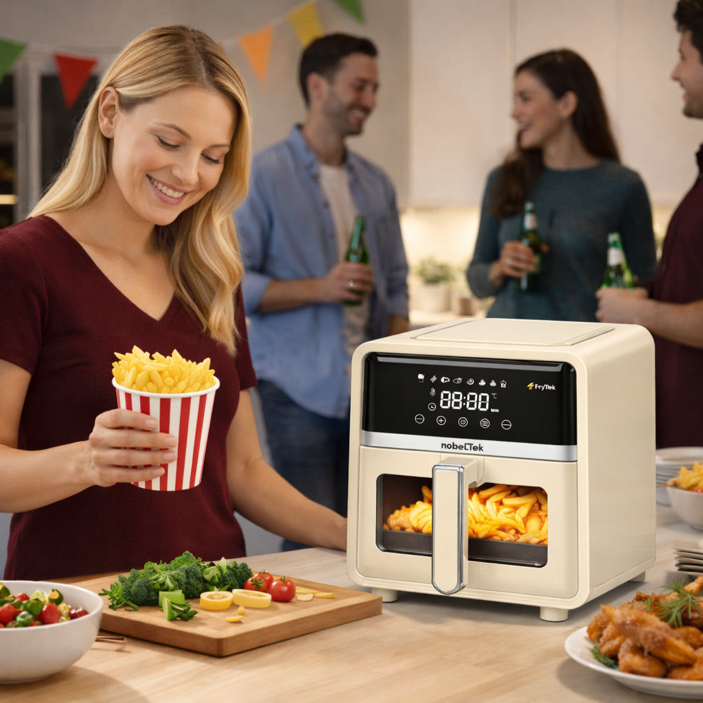 Friggitrice ad Aria 5 Litri 1400W Digitale Led 8 Programmi Senza Olio Crema