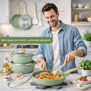 Batteria Pentole e Padelle 21 Pezzi Verde in Alluminio Pressofuso Antiaderente