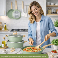 Batteria Pentole e Padelle 21 Pezzi Verde in Alluminio Pressofuso Antiaderente