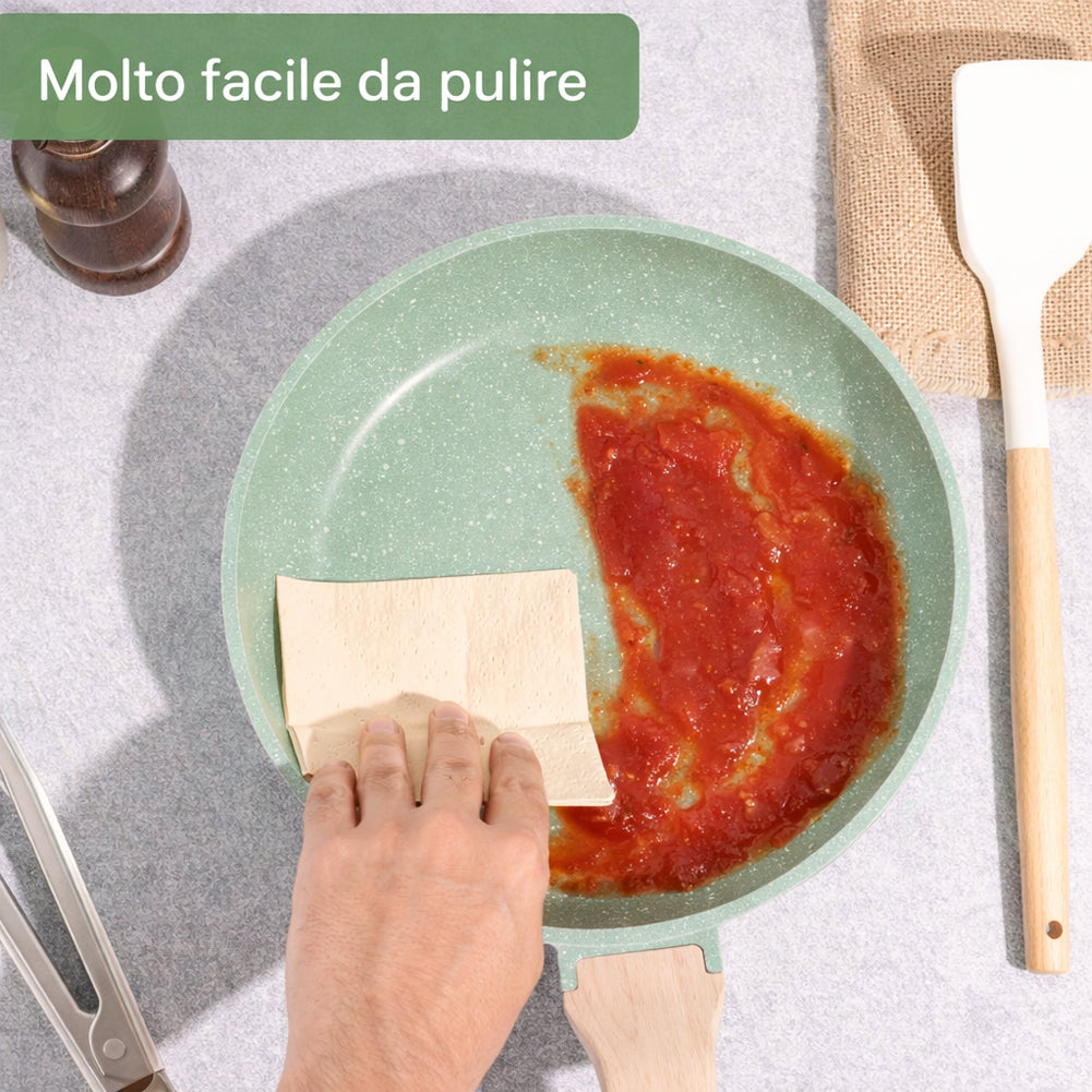 Batteria Pentole e Padelle 21 Pezzi Verde in Alluminio Pressofuso Antiaderente