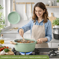 Batteria Pentole 15 Pezzi Verde in Alluminio Pressofuso con Accessori e Coperchi