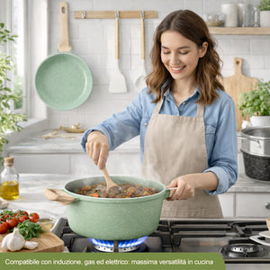 Batteria Pentole 15 Pezzi Verde in Alluminio Pressofuso con Accessori e Coperchi