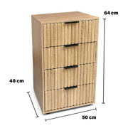 COMODINO 4 CASSETTI IN LEGNO TRUCIOLARE CON MELAMINICO, GUIDE METALLICHE ROVERE 50 X 40 X 83 CM