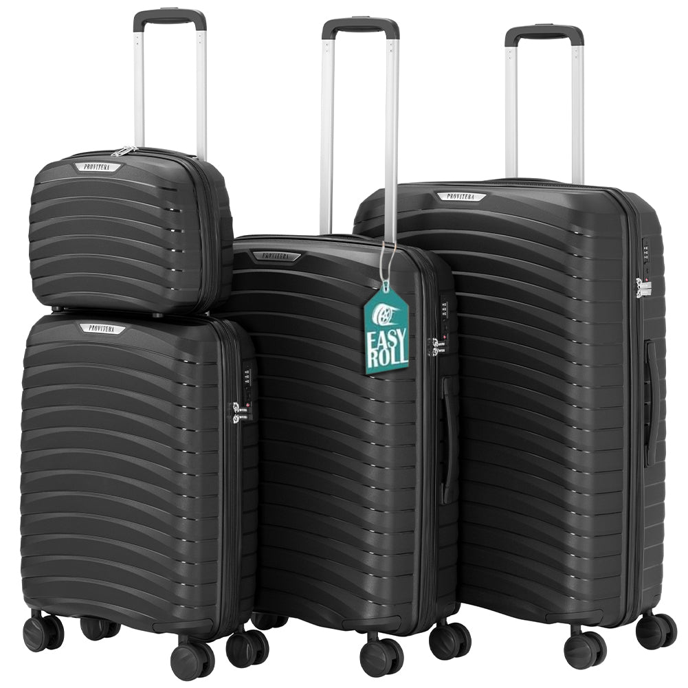 Set 4 Valigie Rigide Nere in Polipropilene Resistente agli Urti Beauty Case