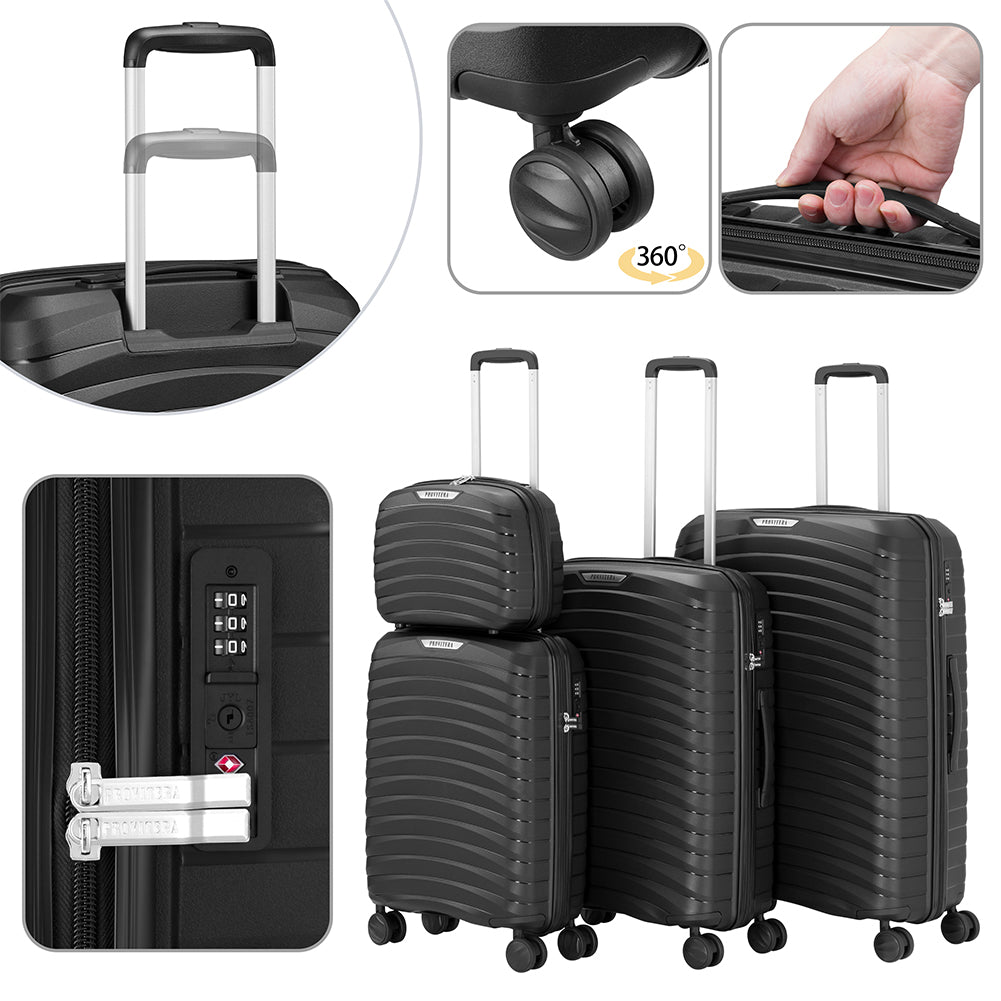 Set 4 Valigie Rigide Nere in Polipropilene Resistente agli Urti Beauty Case