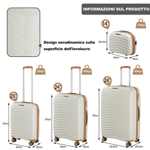 Set 4 Valigie Rigide Bianco Perla in Polipropilene Resistente Urti Beauty Case