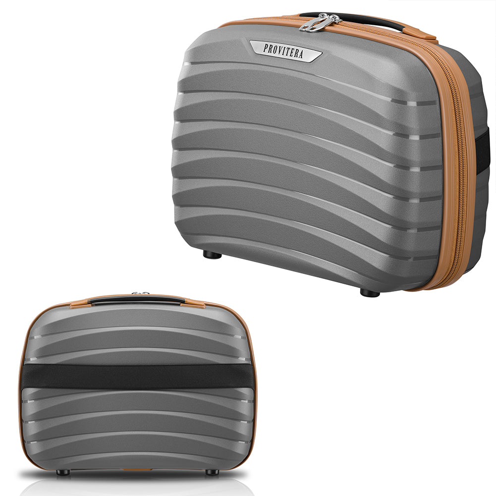 Set 4 Valigie Rigide Grigio in Polipropilene Resistente agli Urti Beauty Case