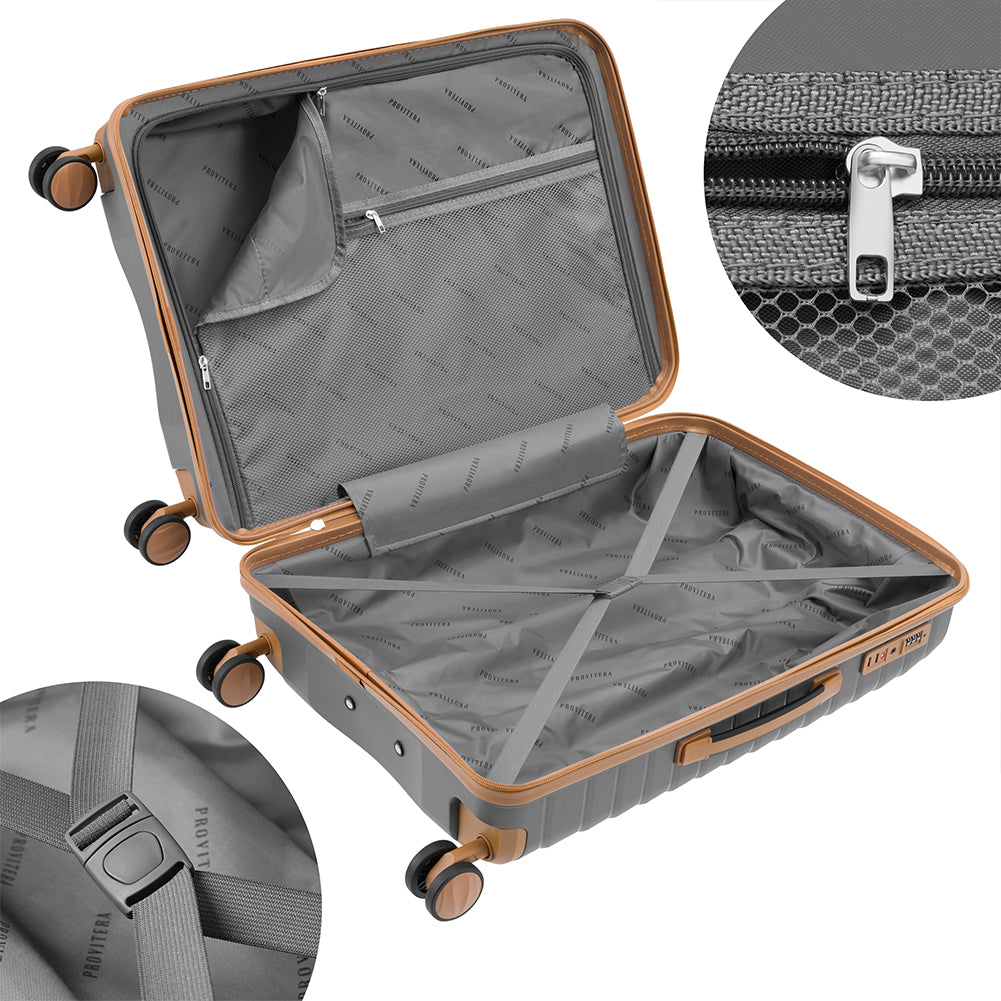 Set 4 Valigie Rigide Grigio in Polipropilene Resistente agli Urti Beauty Case