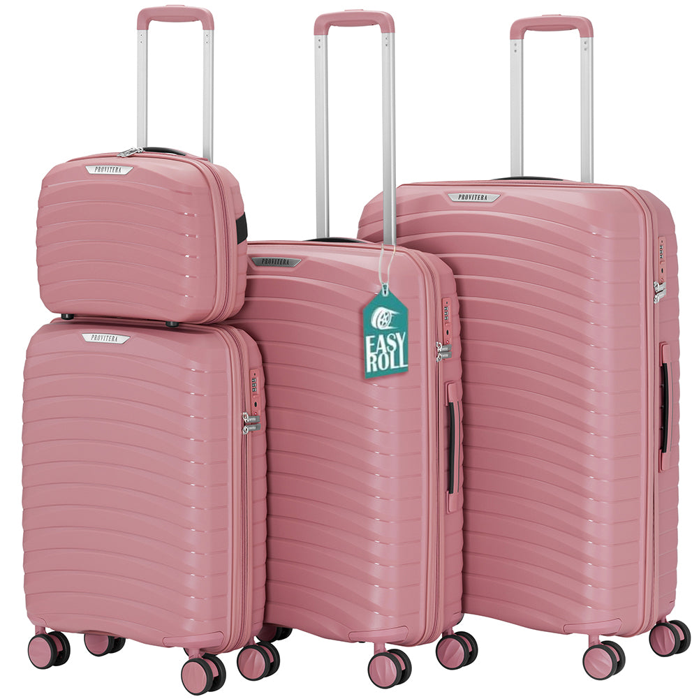 Set 4 Valigie Rigide Rosa in Polipropilene Resistente agli Urti Beauty Case