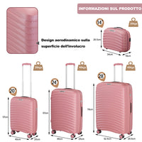 Set 4 Valigie Rigide Rosa in Polipropilene Resistente agli Urti Beauty Case