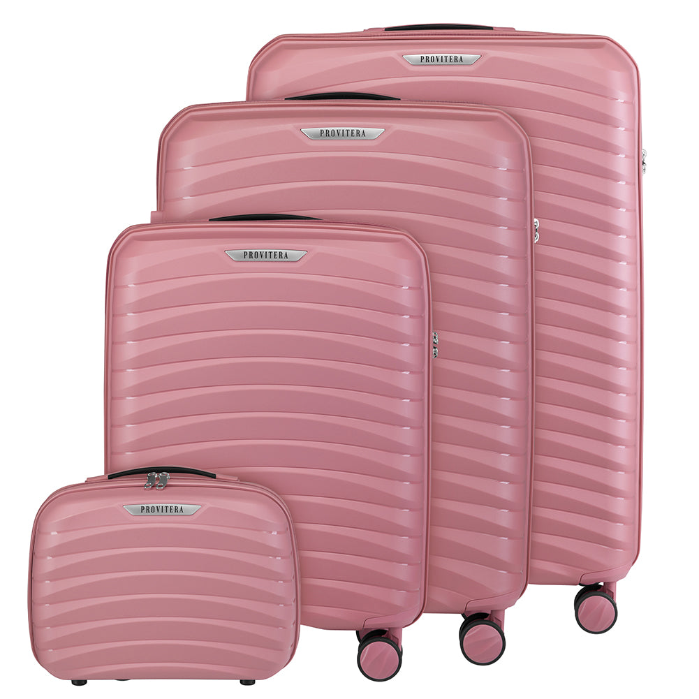 Set 4 Valigie Rigide Rosa in Polipropilene Resistente agli Urti Beauty Case
