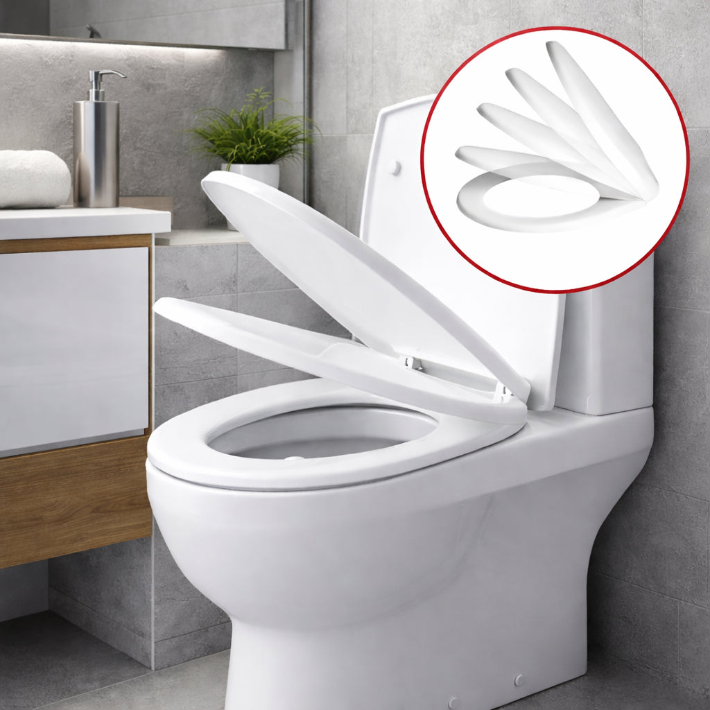 Copri Water Universale Soft Close Sedile WC in PP Bianco Chiusura Rallentata