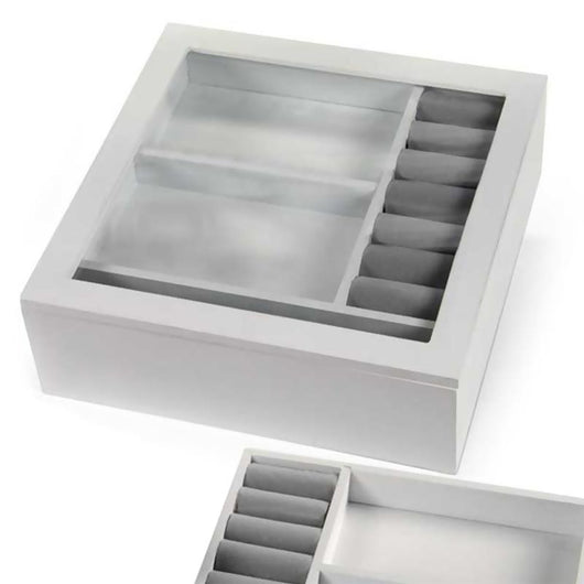 PORTA GIOIELLI IN LEGNO MDF CON VASSOIO ESTRAIBILE  24X24X8 CM