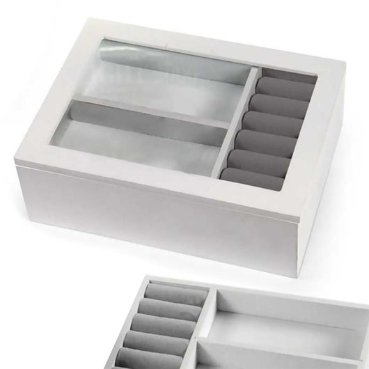 PORTA GIOIELLI IN LEGNO MDF CON VASSOIO ESTRAIBILE  23X17X8 CM