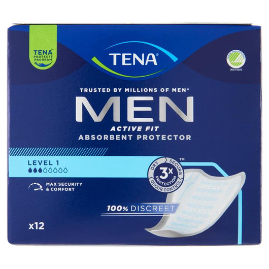 TENA MEN ACTIVE FIT ASSORBENTI PROTETTORI UOMO LIVELLO 1 MASSIMA SICUREZZA E COMFORT 12PZ