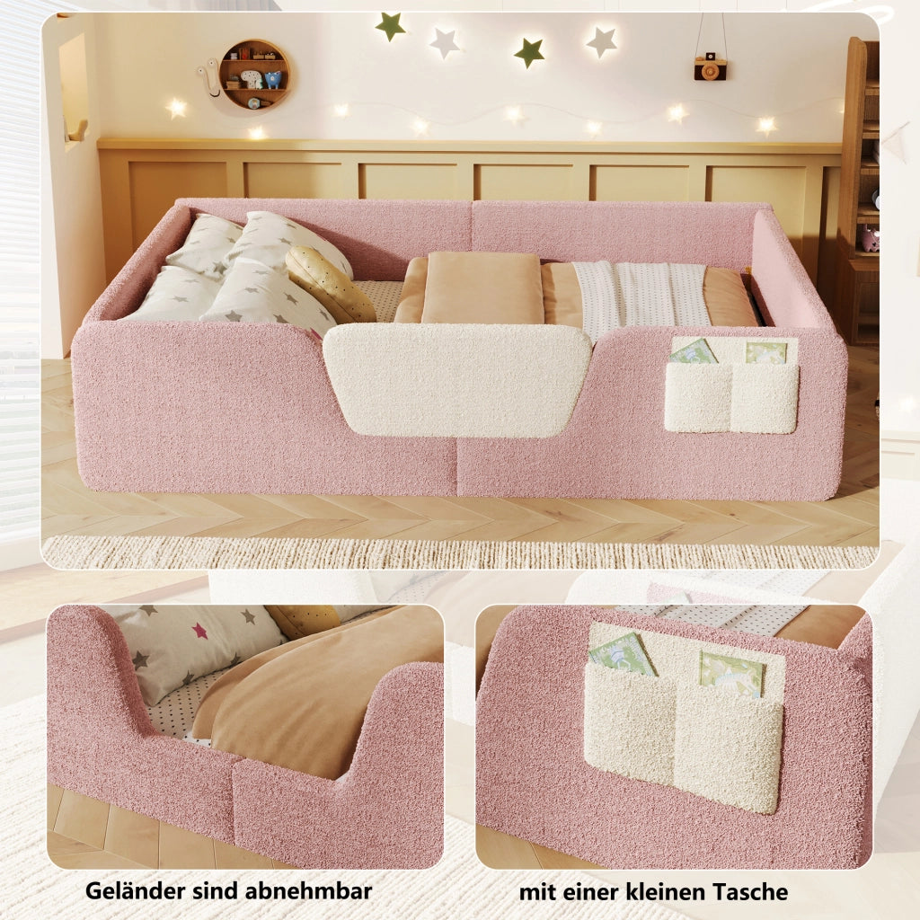 Letto imbottito con sponda 140x190 cm velluto rosa