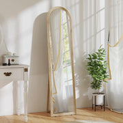 SPECCHIO DA TERRA E PARETE A FIGURA INTERA CON CAVALLETTO, EFFETTO PIETRA E FORMA AD ARCO, 40X160 CM, BEIGE